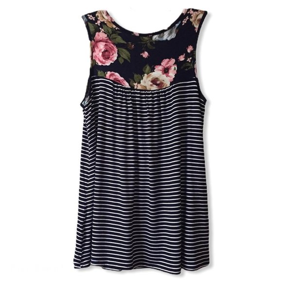 First Look Navy Blue & White Stripe Floral Tunic - Picture 2 of 5